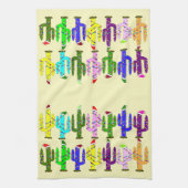 Cactus met kerstmutsen Kerstmis Theedoek (Verticaal)