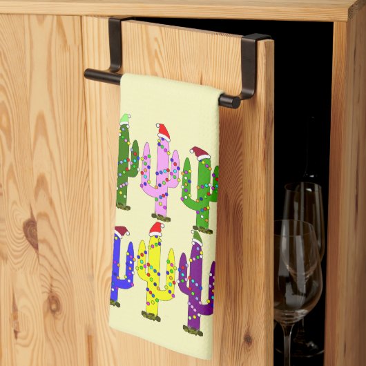 Cactus met kerstmutsen Kerstmis Theedoek (Derde Gevouwen)