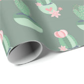 Cactus met roze harten op groen cadeaupapier (Rol Hoek)