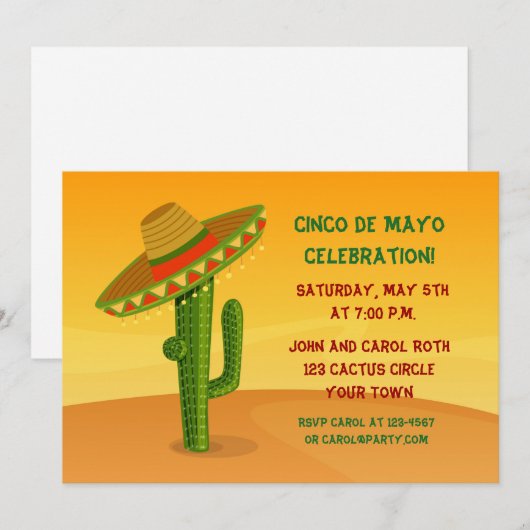 Cactus met Sombrero, Cinco de Mayo Kaart (Voorkant / Achterkant)