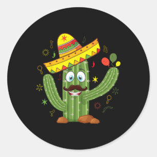 Cactus met Sombrero Mexicaanse Fiesta Cinco de Ma Ronde Sticker