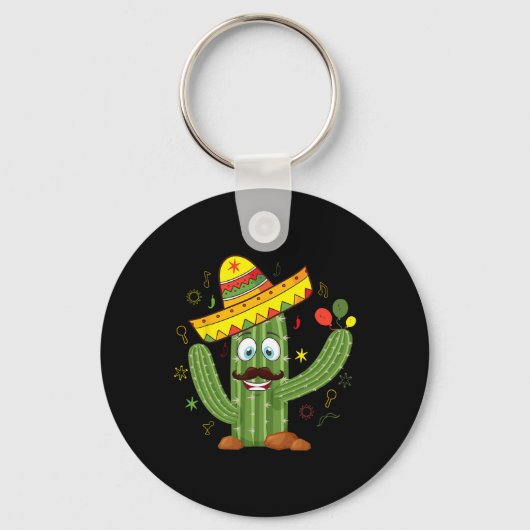 Cactus met Sombrero Mexicaanse Fiesta Cinco de Ma Sleutelhanger (Voorkant)