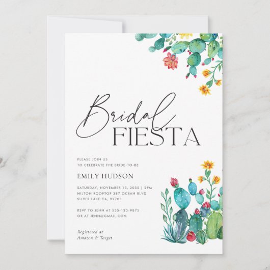 Cactus Mexicaans Fiesta Bridal Douche Uitnodiging (Voorkant)