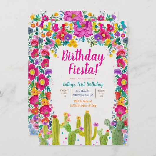 Cactus Mexicaanse bloem 1e verjaardag Fiesta Kaart (Voorkant / Achterkant)