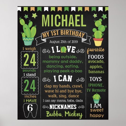 Cactus Mexican Fiesta Birthday board Poster (Voorkant)