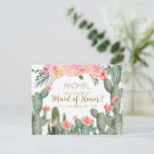 Cactus Mexican Will You Be My Maid of Honor Kaart (Staand voorkant)