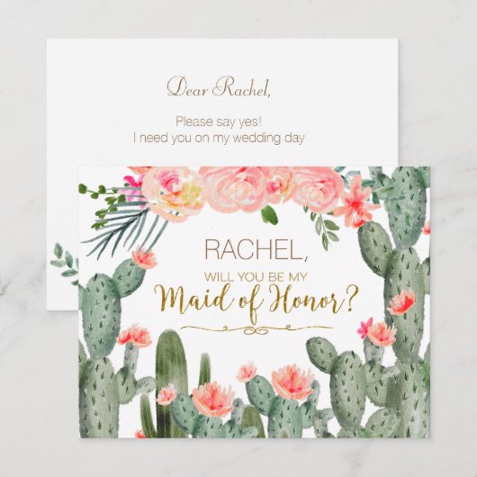 Cactus Mexican Will You Be My Maid of Honor Kaart (Voorkant / Achterkant)