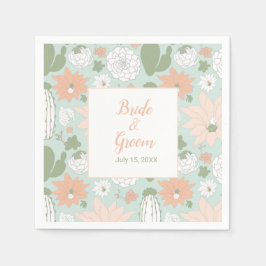 Cactus Mint Peach Floral Pattern Servet