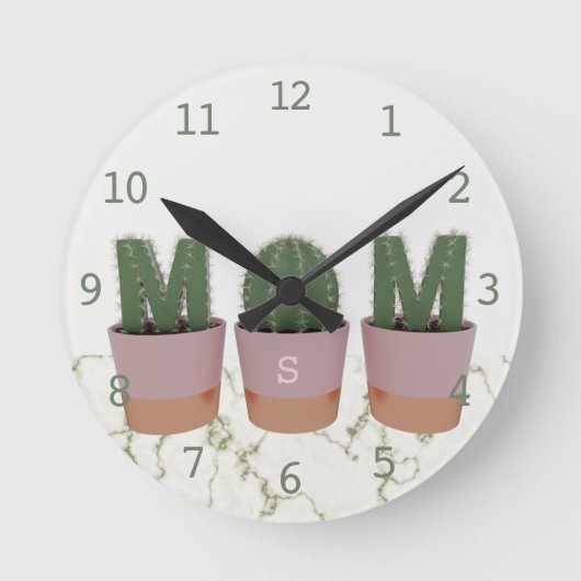 Cactus Mom Monogrammed Keuken Muur Klok (Voorkant)