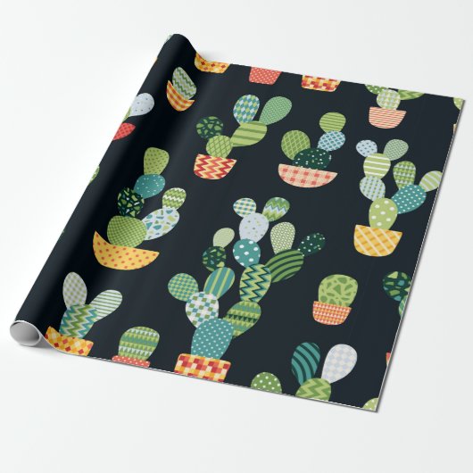Cactus naadloos patroon in patchworkstijl met pl cadeaupapier (Uitgerold)