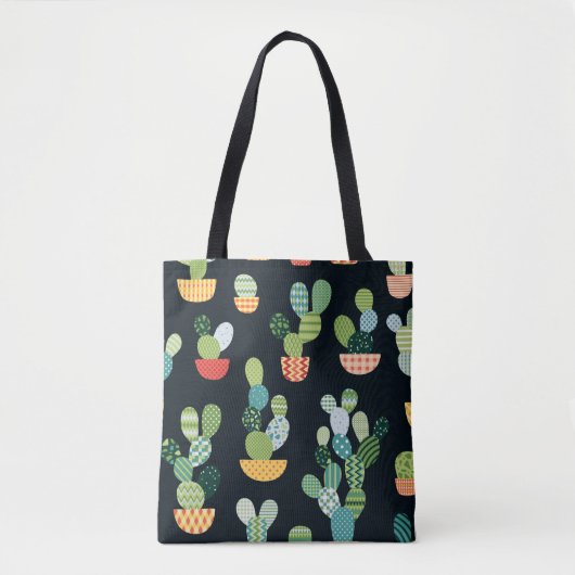 Cactus naadloos patroon in patchworkstijl met pl tote bag (Voorkant)