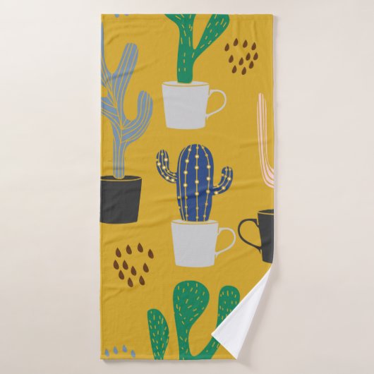 Cactus naadloze patroonachtergrond. Handgetekende Badhanddoek (Badhanddoek)
