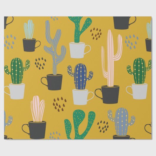 Cactus naadloze patroonachtergrond. Handgetekende Cadeaupapier (Vlak)