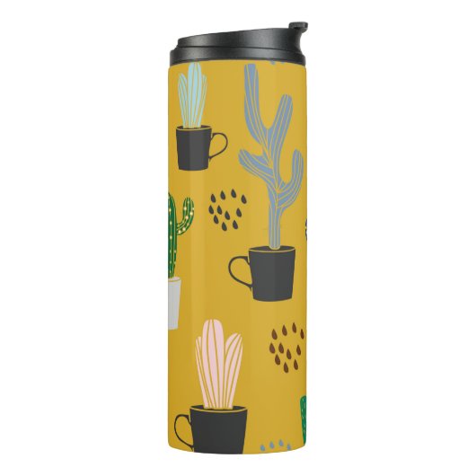 Cactus naadloze patroonachtergrond. Handgetekende Thermosbeker (Gedraaid links)