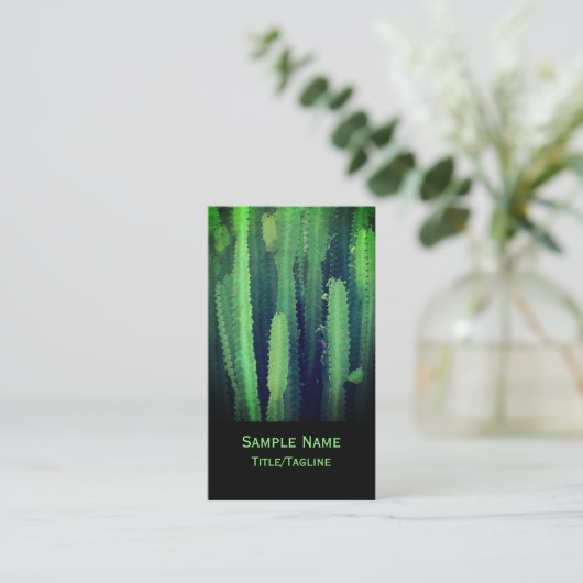 Cactus natuur Art Bold Custom Tweezijdig Groen Visitekaartje (Staand voorkant)