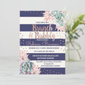 Cactus Navy Stripes Roos Gold Brunch en bubbelbaar Kaart (Staand voorkant)