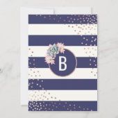 Cactus Navy Stripes Roos Gold Brunch en bubbelbaar Kaart (Achterkant)