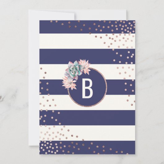 Cactus Navy Stripes Roos Gold Brunch en bubbelbaar Kaart (Achterkant)