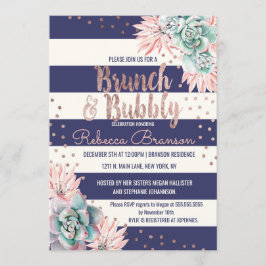 Cactus Navy Stripes Roos Gold Brunch en bubbelbaar Kaart