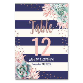 Cactus Navy Stripes Roos Gold Table Numbers Kaart