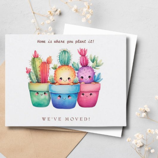 Cactus Nieuwe Huis Bewegende Aankondiging Waterver Briefkaart