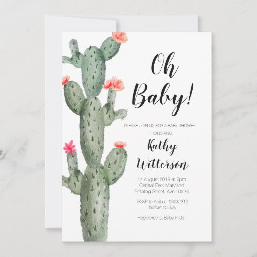 Cactus oh baby shower uitnodiging (Voorkant)