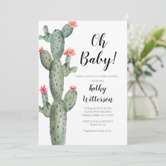 Cactus oh baby shower uitnodiging (Staand voorkant)