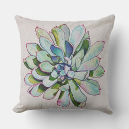 Cactus olieverfschilderij magenta getipte bladeren buitenkussen