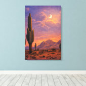 Cactus onder maan bij zonsondergang zuidwesterse k canvas afdruk (Insitu (Houten vloer))