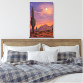 Cactus onder maan bij zonsondergang zuidwesterse k canvas afdruk (Insitu (Slaapkamer))