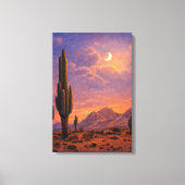 Cactus onder maan bij zonsondergang zuidwesterse k canvas afdruk (Voorkant)