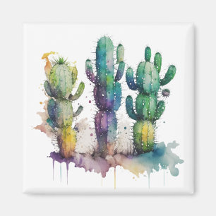 Cactus ontwerp met kleurrijke splatters magneet