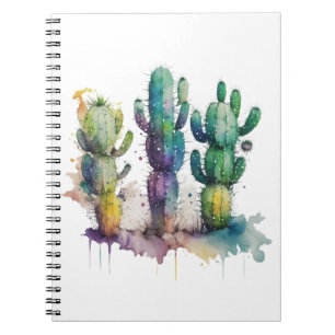 Cactus ontwerp met kleurrijke splatters notitieboek