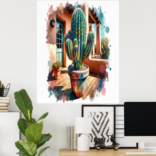 Cactus op de veranda poster (Thuiskantoor)