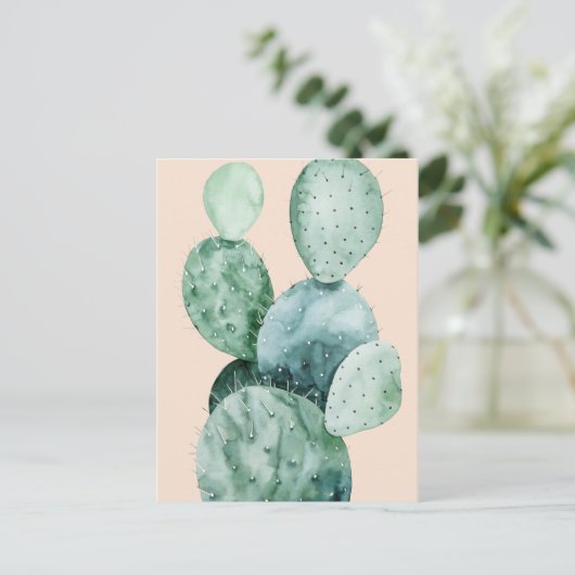Cactus op koraal briefkaart (Staand voorkant)