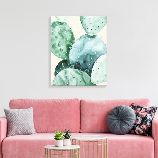 Cactus op koraal canvas afdruk (Insitu (Woonkamer))