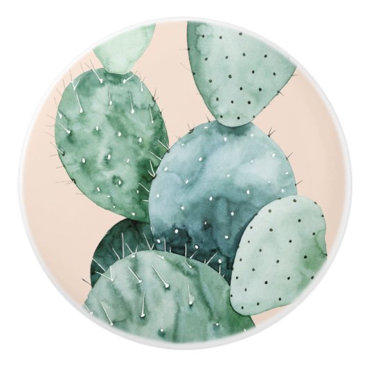 Cactus op koraal keramische knop (Voorkant)