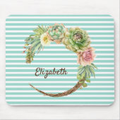 Cactus op mint Green Stripes Muismat (Voorkant)