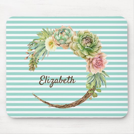 Cactus op mint Green Stripes Muismat (Voorkant)