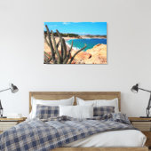 Cactus op Rocky Hilltop over Sandy Beach Canvas Afdruk (Insitu (Slaapkamer))