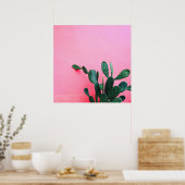 Cactus op roze achtergrond poster (Keuken)