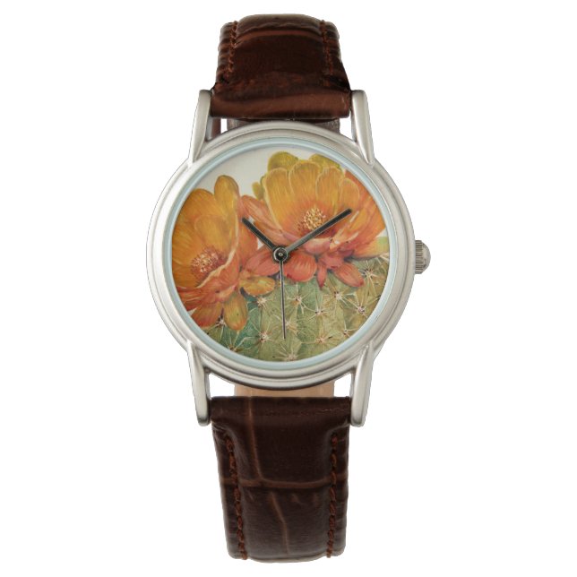 Cactus Oranje bloesems Horloge (Voorkant)