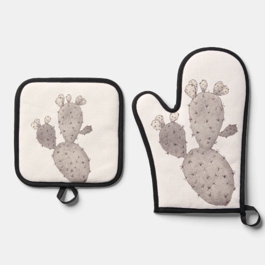 Cactus Oven Mitt en Pot houders Ovenwant & Pannenlap Set (Voorkant)
