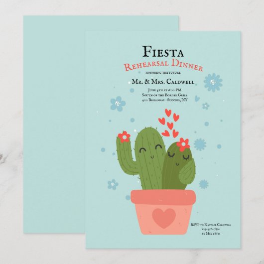 Cactus paar repetitie diner uitnodiging (Voorkant / Achterkant)