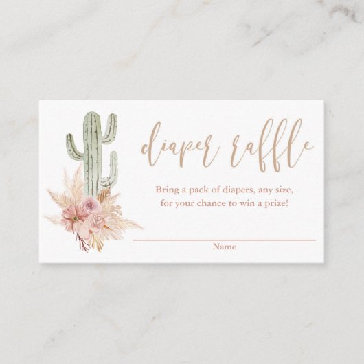 Cactus pampas boho baby shower luier loterij kaart (Voorkant)