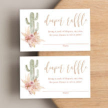 Cactus pampas boho baby shower luier loterij kaart