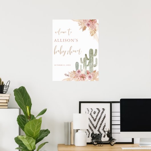 Cactus pampas gras boho baby shower welkomstbord poster (Thuiskantoor)