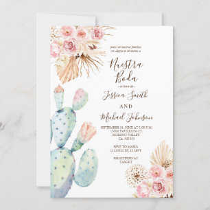 Cactus Pampas Muted Tones Nuestra Boda Invitation Kaart