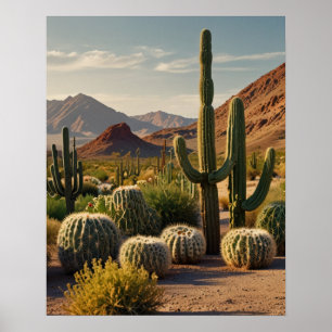 Cactus Panoramisch woestijnlandschap Poster