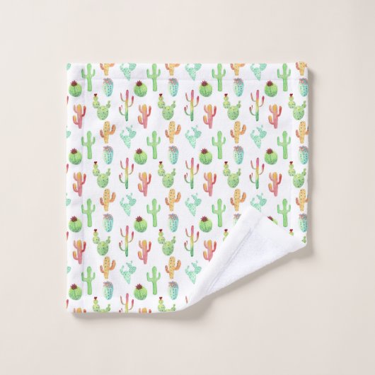 Cactus Pastel Waterverf Patroon Bad Handdoek (Wasdoekje)